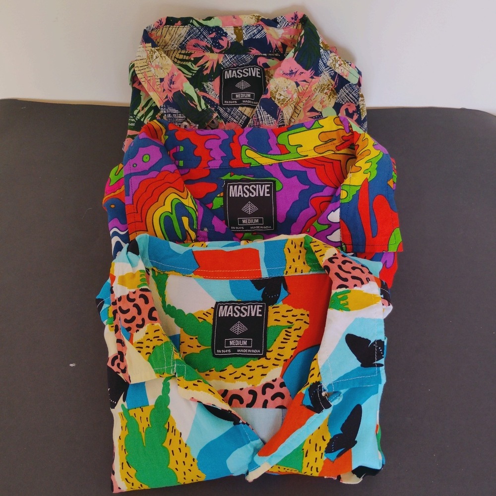 Lot Of 3 Massive Shirts Mens Medium Retro Cool Button Up